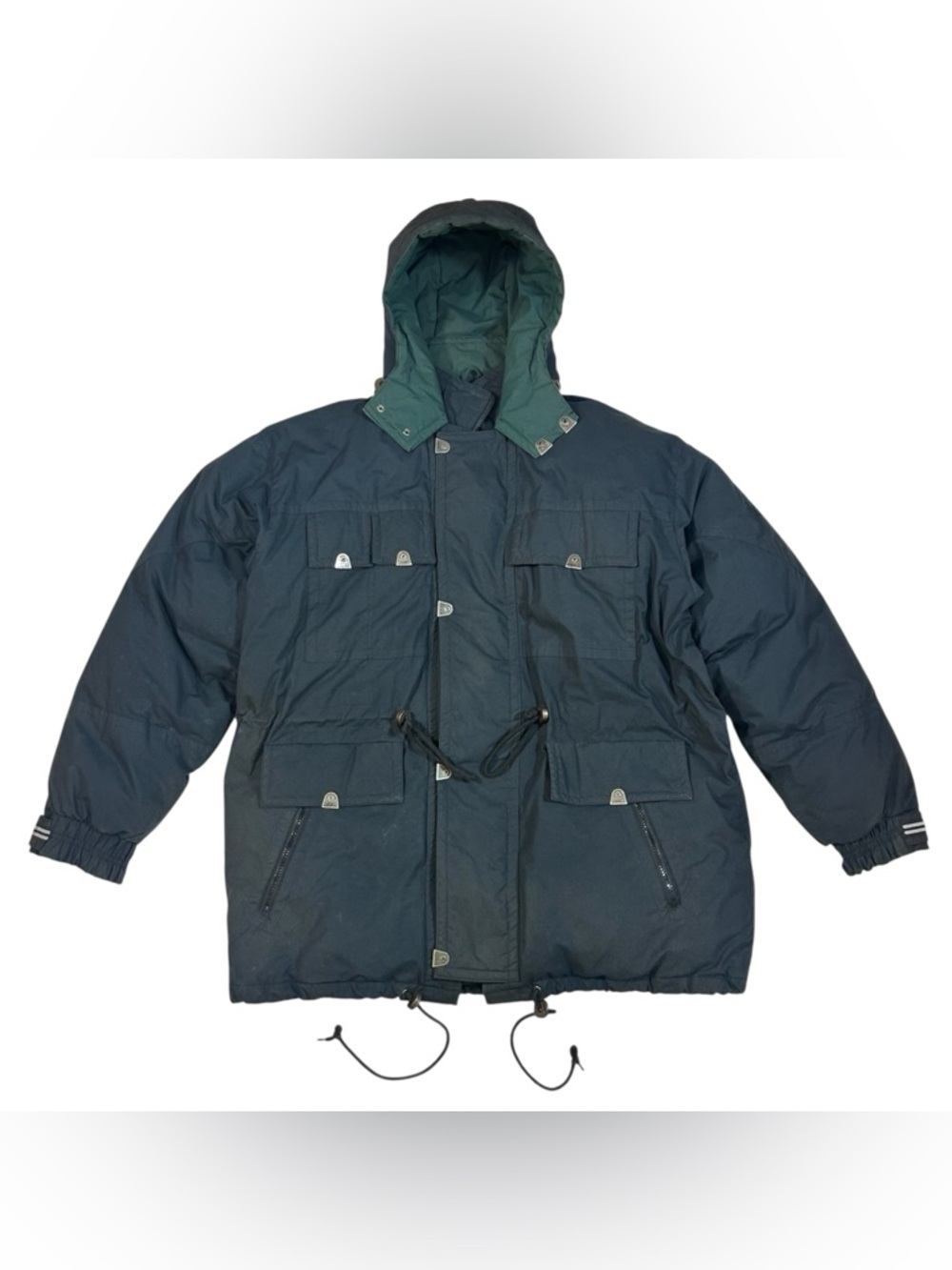 Vtg Triple FAT Goose Mens XL Feather Down Puffer Parka Jacket Hoodie Charcoal